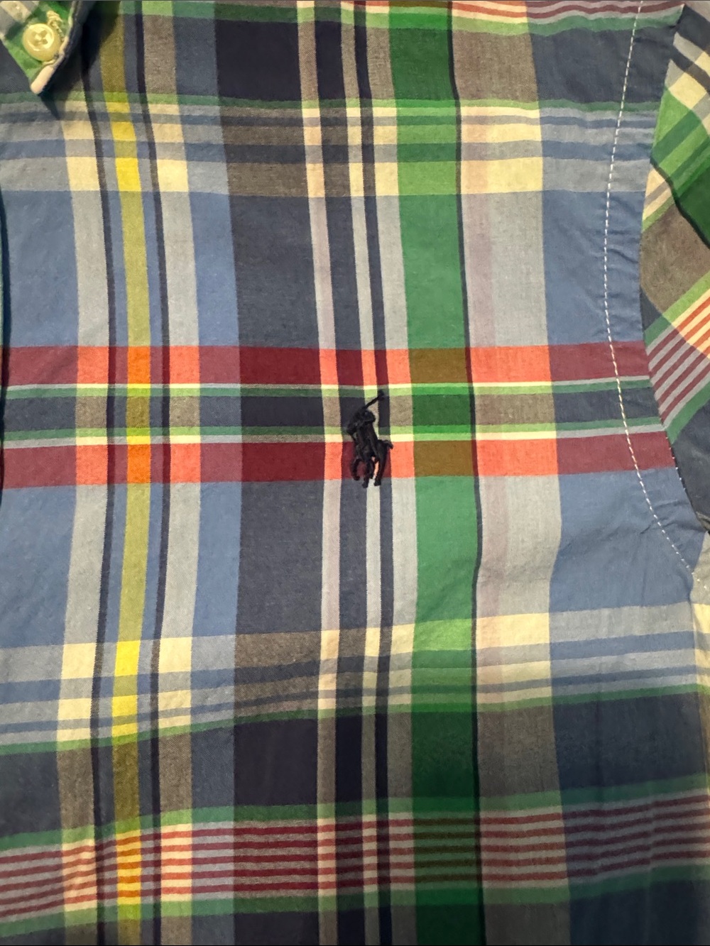 Boys Ralph Lauren Plaid Button-Down Shirt - Blue/Green with navy horse 14/16